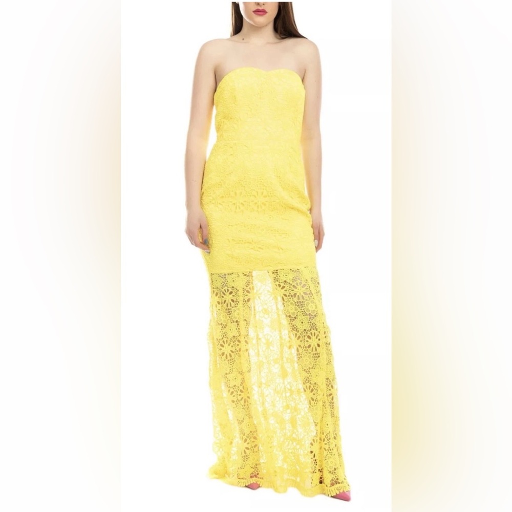 New with tags,Allure Sunshine Yellow lace strapless Dress/gown.corset tye back 8